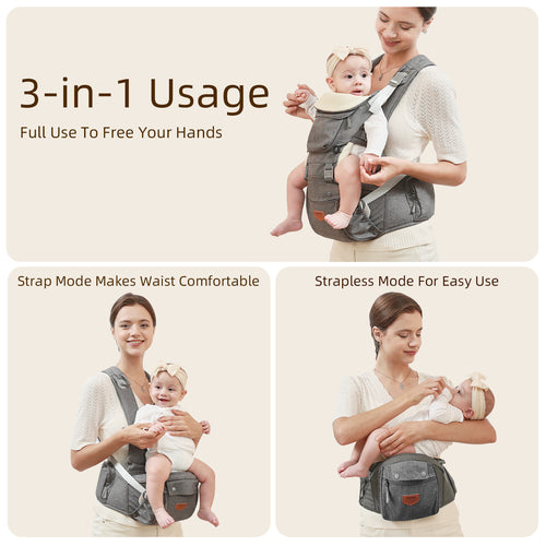 Cangurera Ergonómica Premium 3en1- con asiento de cadera para bebé